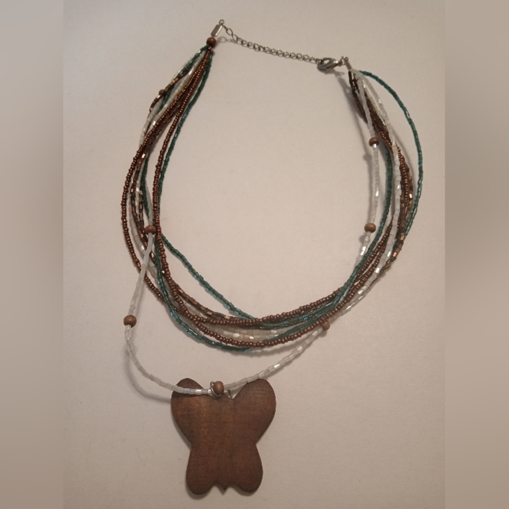 #330.  Multi strand Glass Seed Bead Butterfly Necklace.